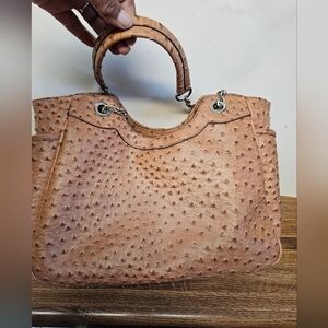 Simulated Leather Ostrich Satchel Handbag